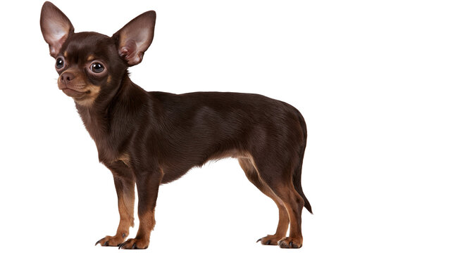 Small smooth-coated brown Chihuahua dog standing in profile