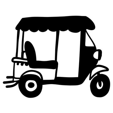 Tuk tuk auto rickshaw three wheeler urban transport black silhouette simple design city vehicle Asian transportation street travel illustration vector cartoon minimal public transport traditional