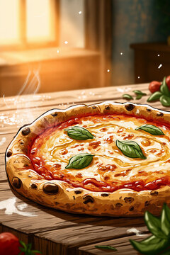 Authentic Italian Margherita Pizza &ndash; Rustic Gourmet Food Illustration