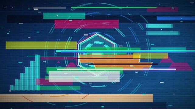 Digital glitch transition with RGB split, horizontal displacement, scanlines and frame tearing from cool blue to magenta orange scene, 4K cyber motion graphics