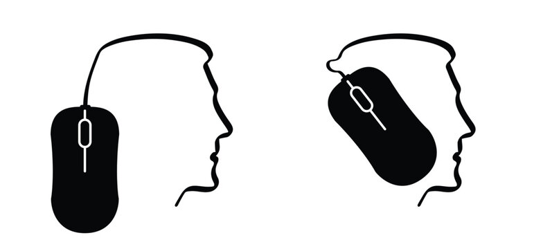 Face and omputer mouse. Social media network. Mouse with scroll and click optical technology. You can move the cursor accurately on the screen by clicking, scrolling, and dragging. Software navigation