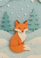 Fototapeta premium Cute fox in snowy forest