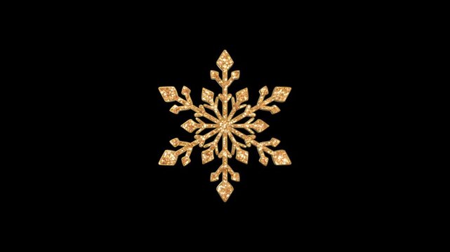 golden 3d snow flake rotate isolated alpha channel loop animation, winter gold snow holiday christmas and new year social media motion design element