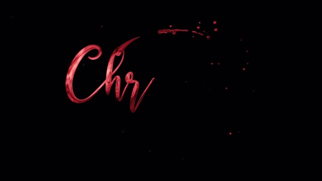 Shiny red cursive merry christmas lettering sparkles against a dark night background, ideal for holiday cards, invitations, posters, and seasonal promotions.