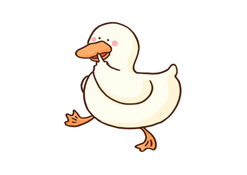 Duck walking with its index finger in front of its beak making a shush pose, duck out idiom or don't disturb concept