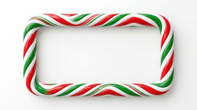 Festive Christmas Candy Cane Frame with Red Green and White Stripes on White Background for Holiday Design