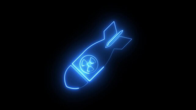 glowing neon Nuclear weapon icon isolated on black background. Atomic bomb, explosive missile symbol. representing military technology defense danger security global conflict and destructive power.