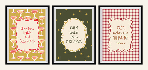 Christmas greeting cards with whimsical holiday ornaments and lettering © DesignThatMatters