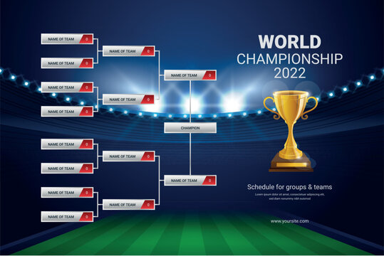 World championship tournament bracket with golden trophy on stadium