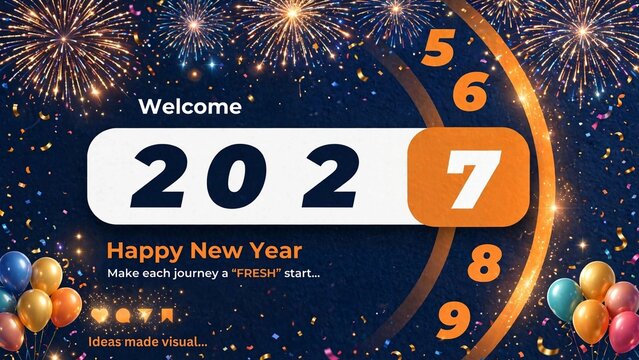 Welcome 2027 Happy New Year Fireworks Celebration Clock
