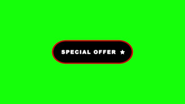 Animated special offer button loop with red border dark capsule design and glowing star icon on green screen chroma key background in 4K resolution.