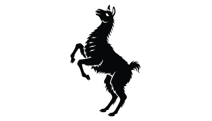 Fototapeta premium Rearing llama silhouette depicting the majestic animal standing on its hind legs isolated on white background.