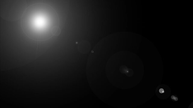 Abstract cinematic dark background loop with glowing white lens flare light leaks and pulsating opacity glow effect on black canvas