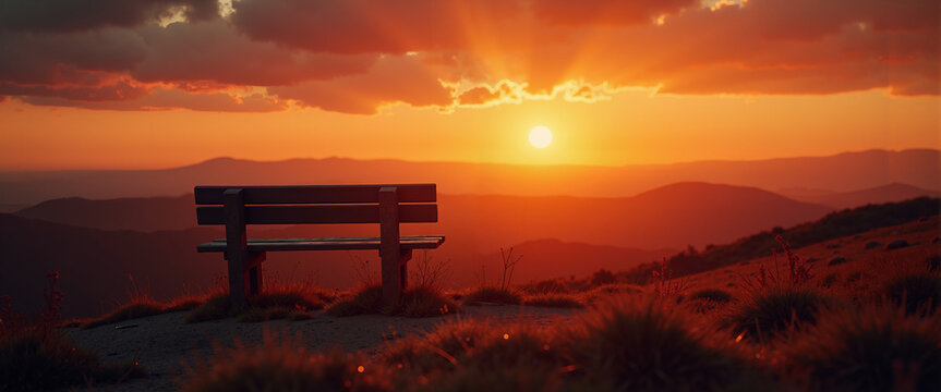 Isolated seating on mountain peak silhouetted by vibrant dusk sky for blogs, websites, travel posters, and inspirational presentations