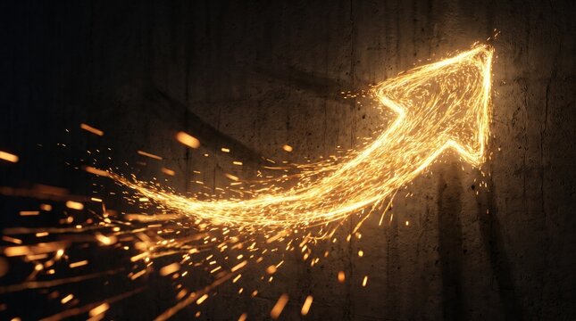 Glowing golden arrow moving upwards representing financial growth and