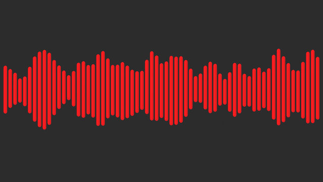 Red audio waveform sound wave pulse on a dark background showing music rhythm and digital frequency visualization for modern media design