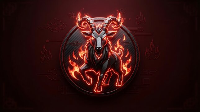 Fiery Stag Emblem - A Majestic Deer with Glowing Antlers and Flames, Dark Background.