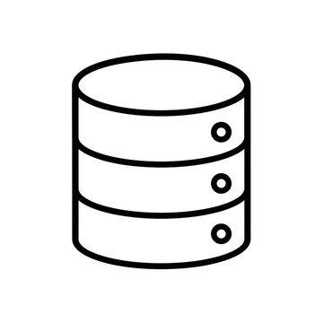 Database Line Art Outline Icon, Minimalist Data Storage Server Symbol in Black and White, Technology and Information Management Icon Isolated on White Background