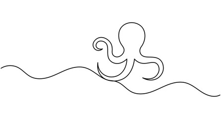 Cute octopus continuous one line drawing minimalist sea animal editable stroke illustration © MstAsia