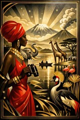 Naklejka premium Vibrant African wildlife safari illustration.