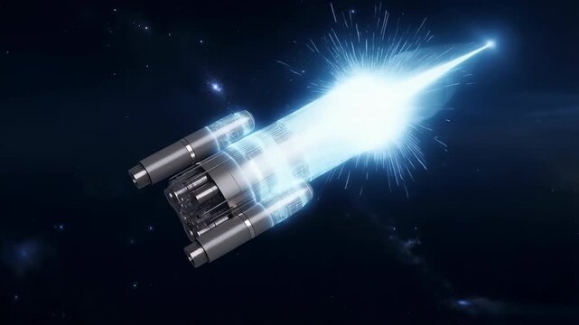 60 FPS CGI rocket stage separation with bright plasma burst and engine ignition in deep space