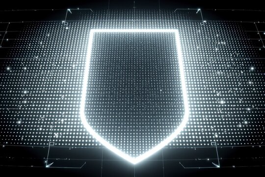 Digital cybersecurity shield icon on futuristic cyber background