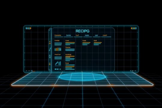 Futuristic HUD interface with data charts and graphs