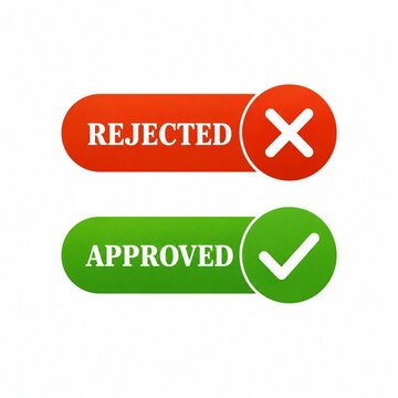 Red rejected and green approved toggle buttons with checkmark and cross icons