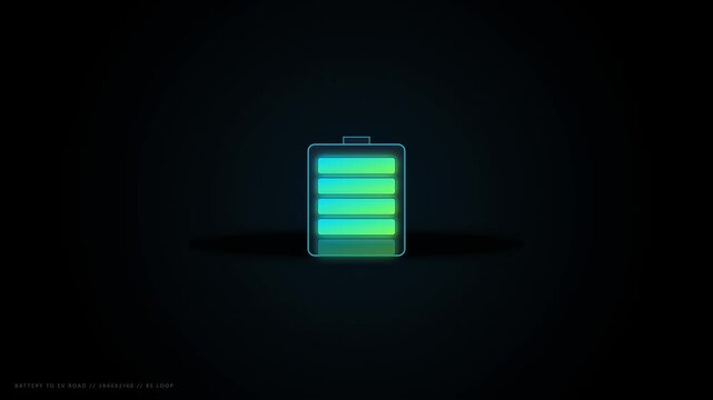 Digital Battery Charging Animation, Energy Fullness Indicator, Technology Concept, Blue Green Gradient