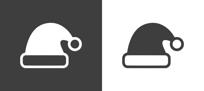 Santa hat icon with pom pom and buckle
