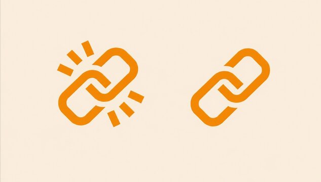 Modern orange link chain icon with light rays effect