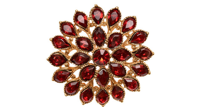 Elegant red gem brooch isolated on transparent background
