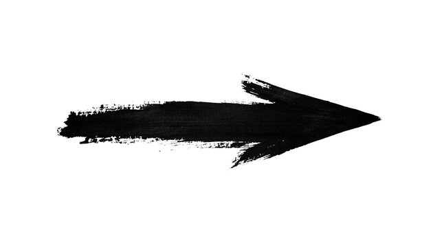 Black brush stroke arrow, grungy vector symbol isolated on transparent background