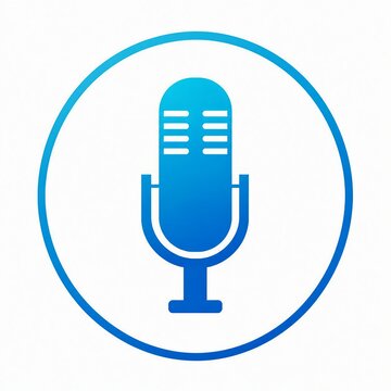 Blue microphone icon with sound waves inside circular frame