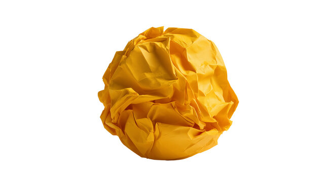 Crumpled yellow paper ball isolated on transparent background