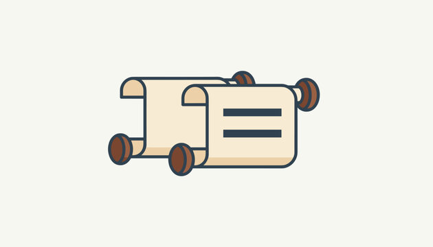 Ancient parchment scrolls with horizontal lines representing historical documents or legal manuscripts against a clean and simple background.