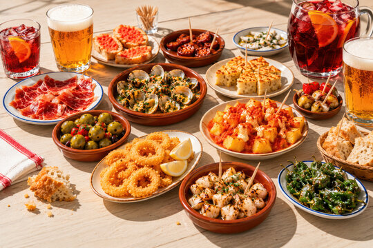 Spanish tapas with beer and sangria