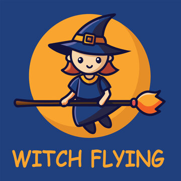 cartoon vector illustration halloween witch flying
