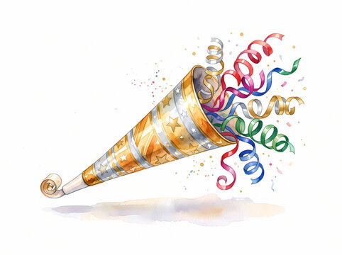 Watercolor New Year Party Horn and Noisemaker