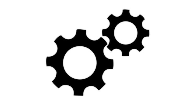 Rotating mechanical gear cogs animation on white background, for industrial and, business concept