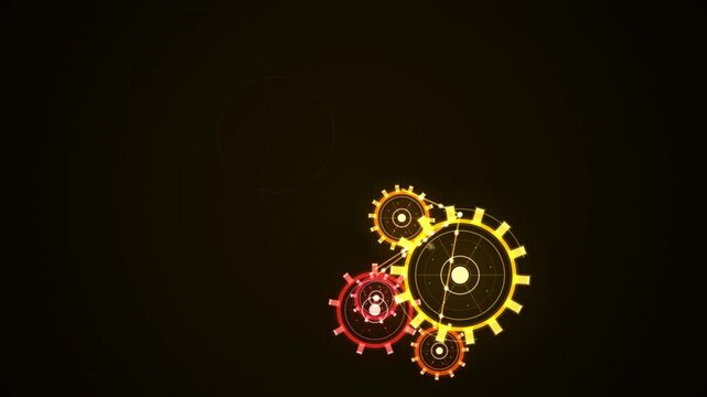 Glowing gear cogs interlock in a seamless loop with mechanical precision