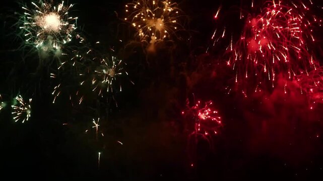 Colorful Fireworks Display Exploding in the Night Sky for New Year's Eve, Festival Celebrations, and Party Background   