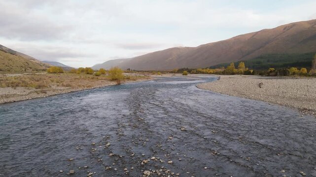 Low Aerial Tracking Over Wairau River Marlborough New Zealand