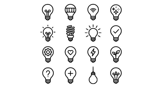 Minimal Light Bulb Line Icons Set for Website and UI Vector Design