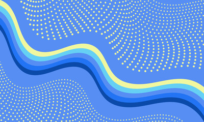 Obraz premium Blue and Yellow Wavy Stripe Background with Radial Halftone Dot Patterns