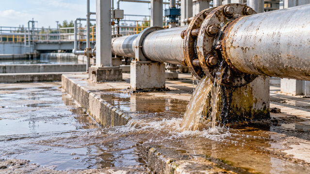 Industrial wastewater pollution leak pipe plant water treatment facility