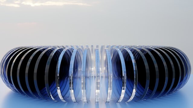 Abstract Blue Glass Circular Disc Ring Carousel Sculpture
