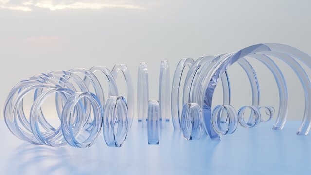 Abstract Blue Glass Transparent Ring Tunnel Sculpture