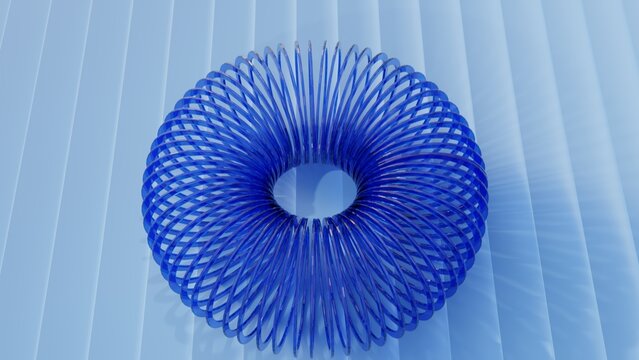 Abstract Blue Glass Slinky Torus Ring Circle Sculpture