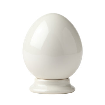 Minimalist white ceramic egg-shaped decorative object on stand for interior design and modern home decor